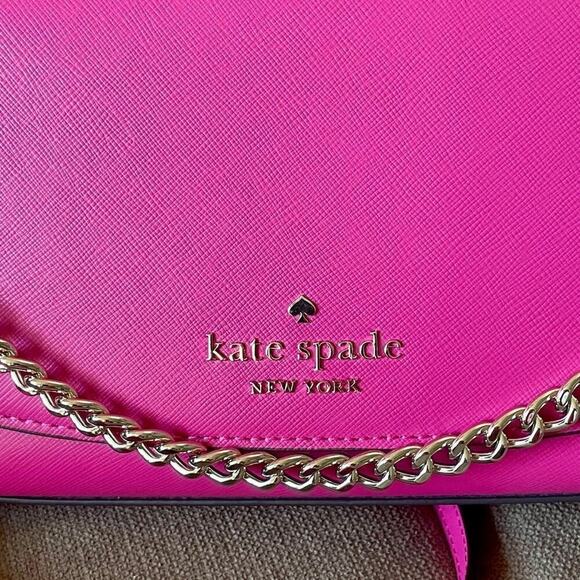 KATE SPADE CROSSBODY SHOULDER BAG LEATHER HOT PINK GOLDEN ACCENTS SOPHISTICATED - Picture 3 of 11